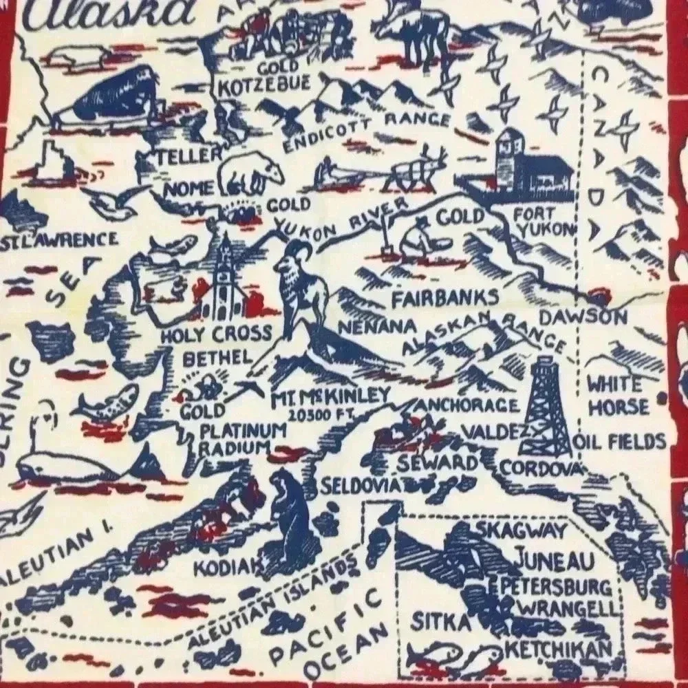 Vintage Alaska card table cloth 30 x 33.